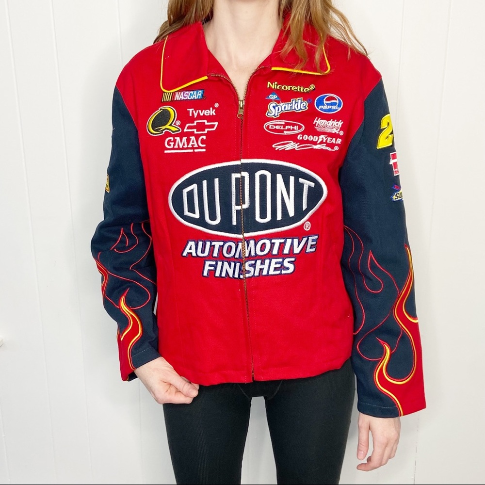 🔥Y2K DUPONT NASCAR Jeff Gordon Racing Jacket Flames Red - Women’s Small Youth L